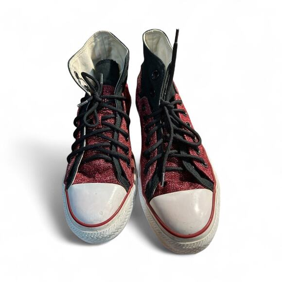 Vtg Converse Chuck Taylor All Star Glitter High Top Shoes Women’s 7 Men’s 5 Red - Picture 8 of 10